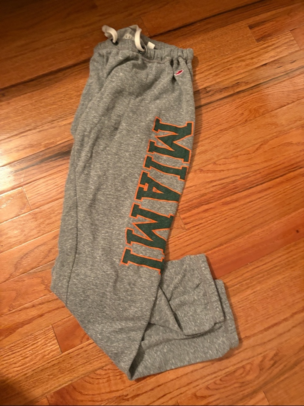 Gray university of Miami Sweatpants with Orange & Green Logo size medium